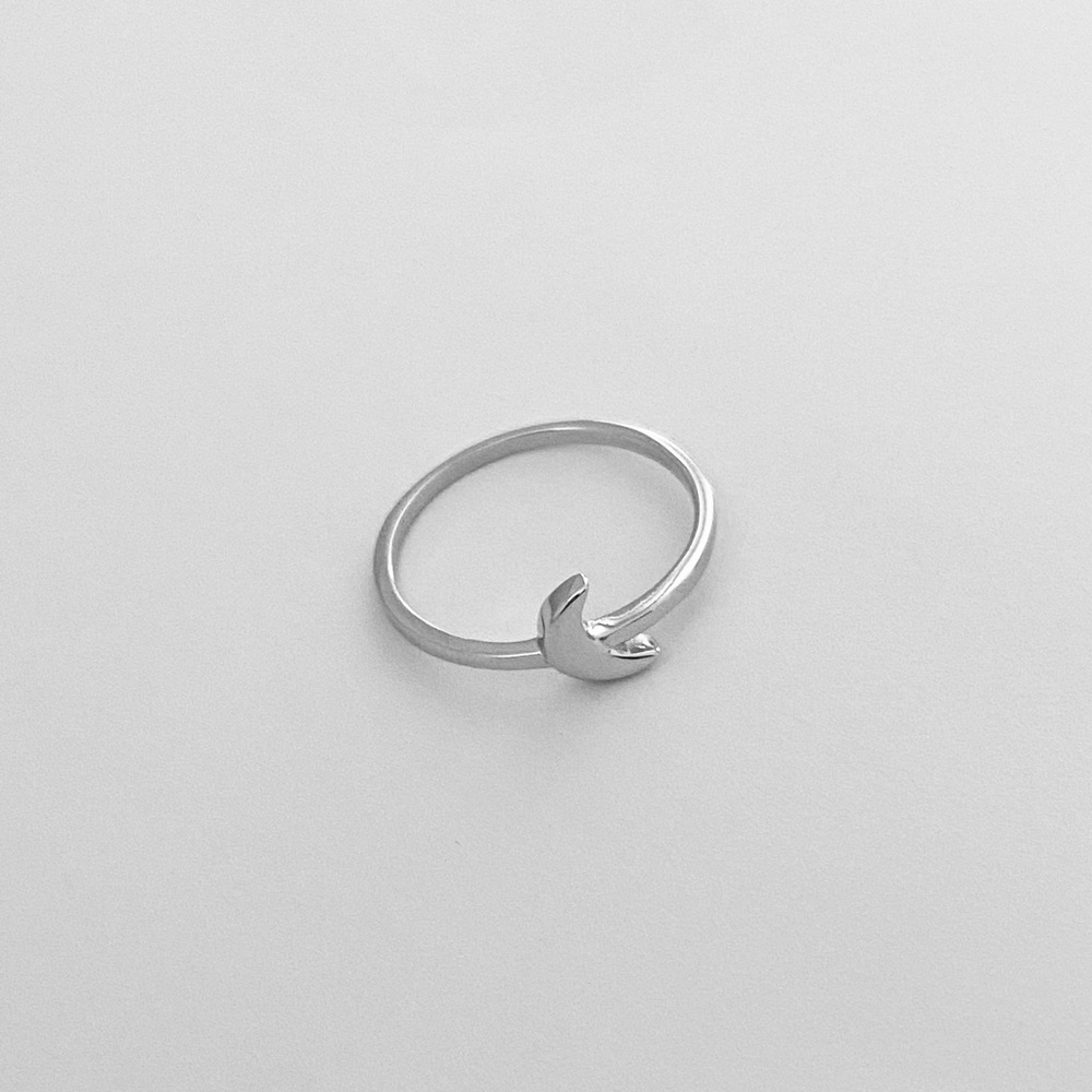 Silver Small Solid Small Crescent Moon Ring - image 3